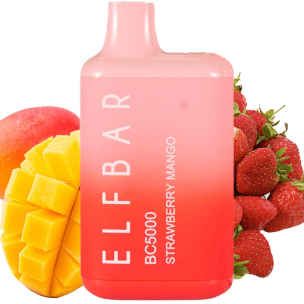 تصميم مريح في اليد سحبة الف بار 5000 موشة مانجو فراولة Elf Bar BC 5000 puff Disposable Strawberry Mango