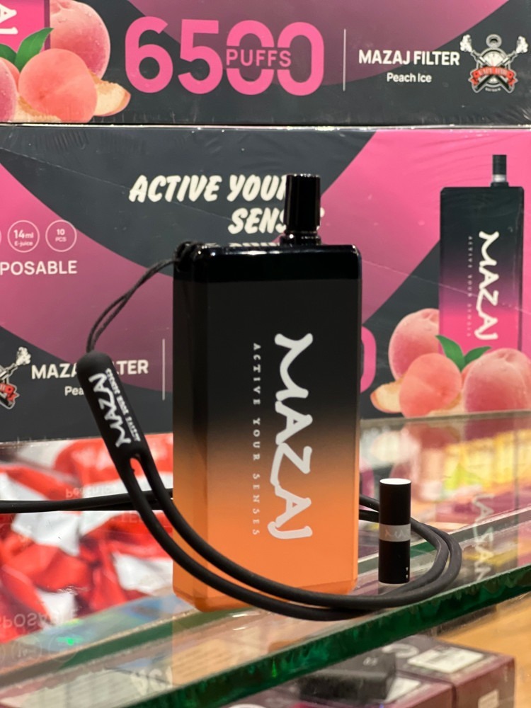 عمر بطارية طويل سحبة مزاج 6500 موشة خوخ ايس Mazaj Filter 6500 Puff Peach ICE