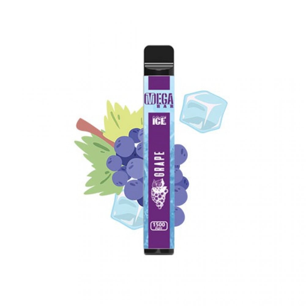 عمر بطارية طويل سحبة جاهزة ميجا بار عنب بارد 1500 موشة Mega Bar Grape Ice 1500 Puffs