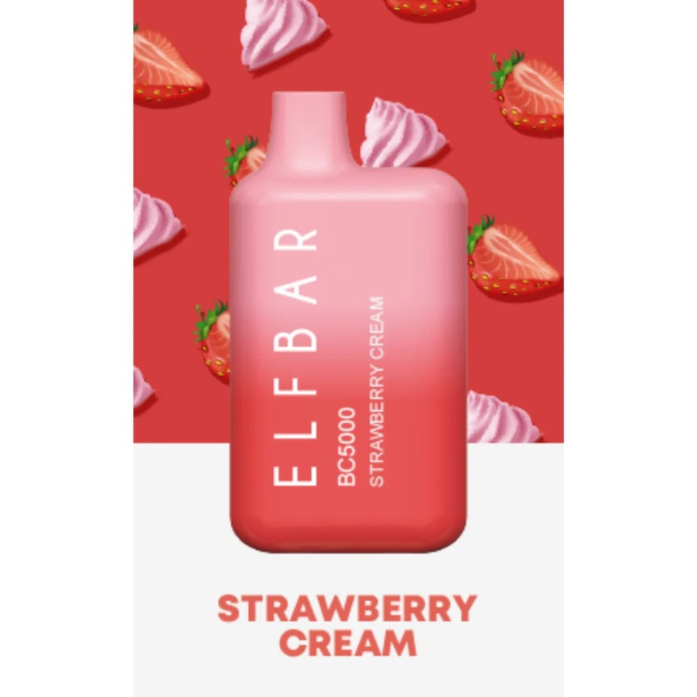 عمر بطارية طويل سحبة الف بار 5000 موشة فراولة كريمة Elf Bar BC5000 puff Disposable Strawberry Cream