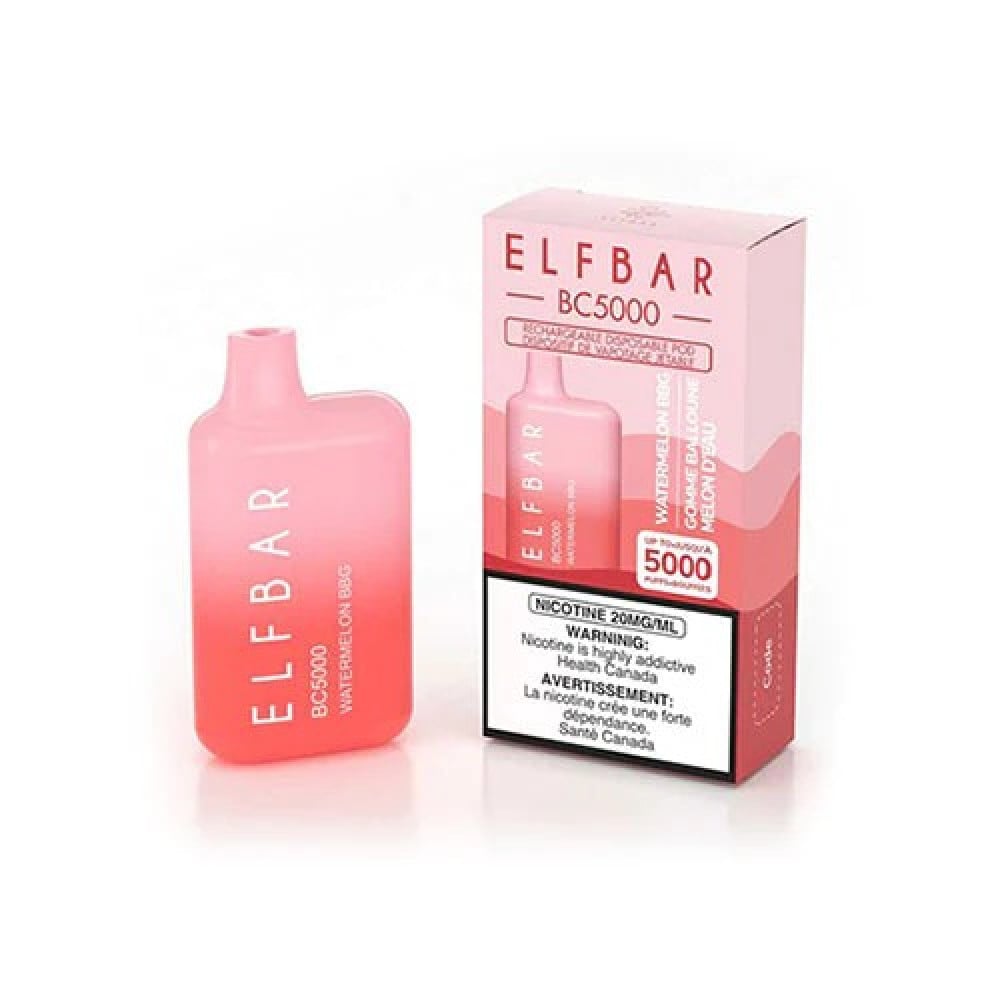 تصميم مريح في اليد سحبة الف بار 5000 موشة بطيخ علكة Elf Bar BC5000 puff Disposable WATERMELON Bubble Gum BBG
