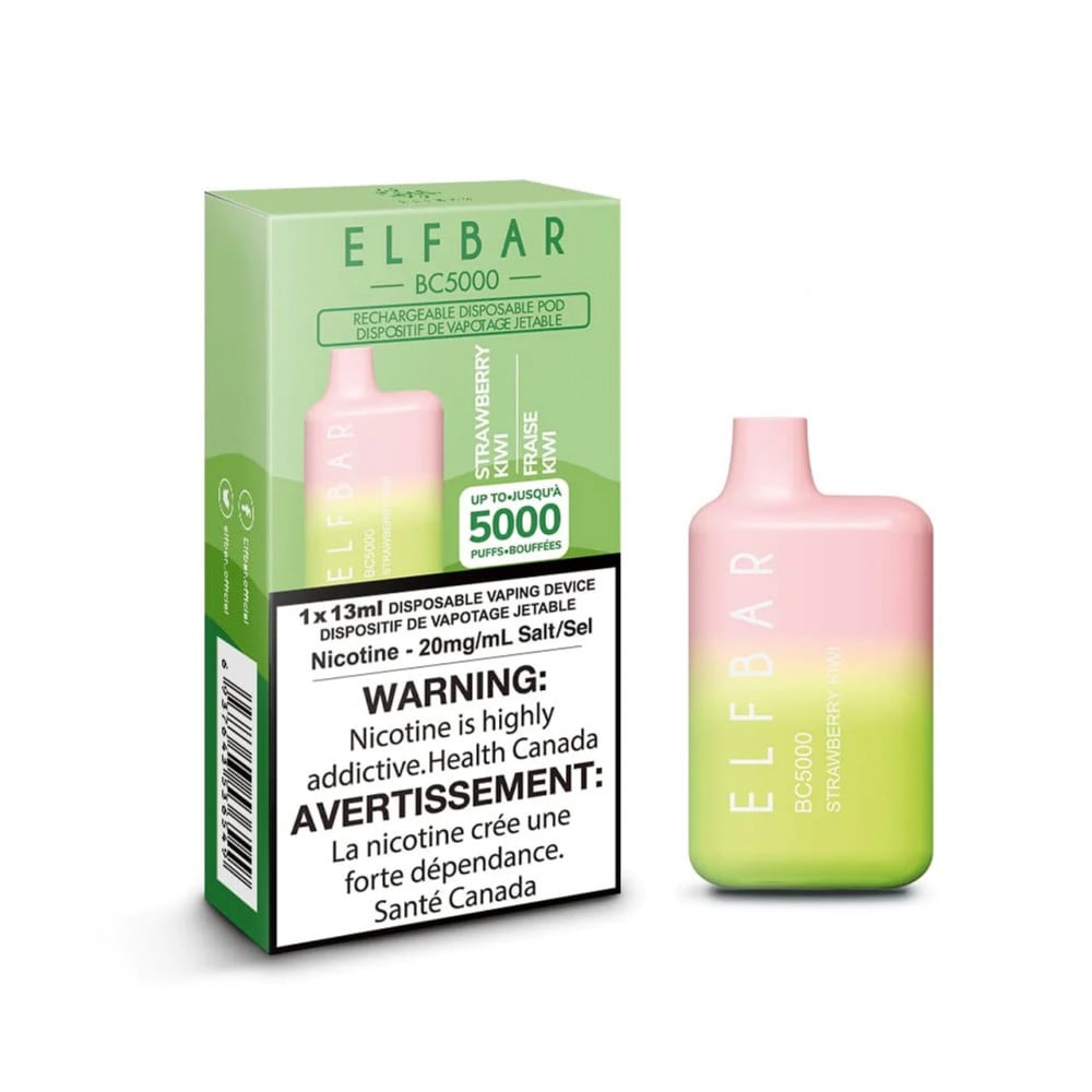 عمر بطارية طويل سحبة الف بار 5000 موشة فراولة كيوي Elf Bar BC 5000 puff Disposable Strawberry Kiwi