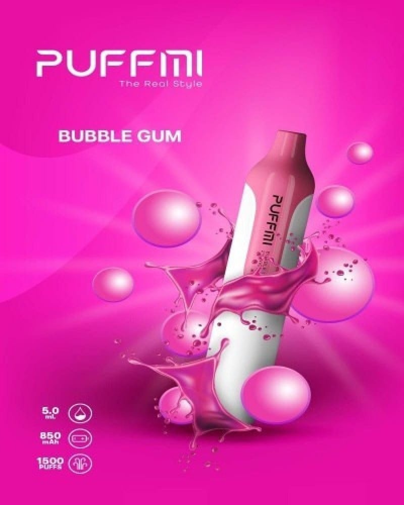 تصميم مريح في اليد سحبة بف مي نكهة العلكة - PUFFMI BUBBLE GUM 1500 PUFFS
