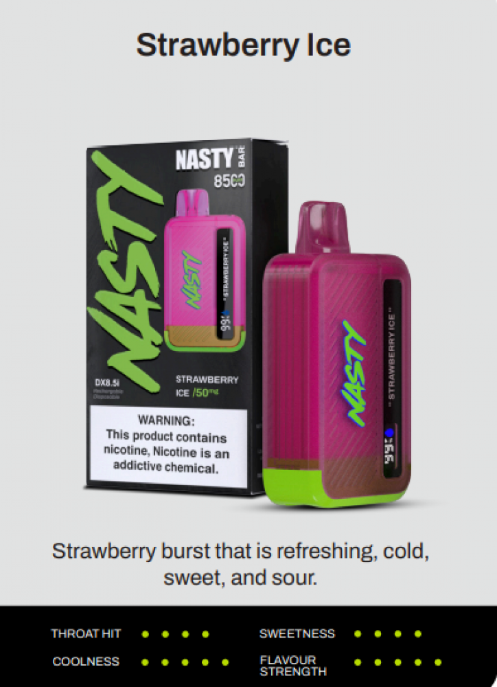 عمر بطارية طويل سحبة ناستي بار 8500 موشة 50 نيكوتين مع شاشة Nasty Bar 8500 DX8.5i Disposable Vapes