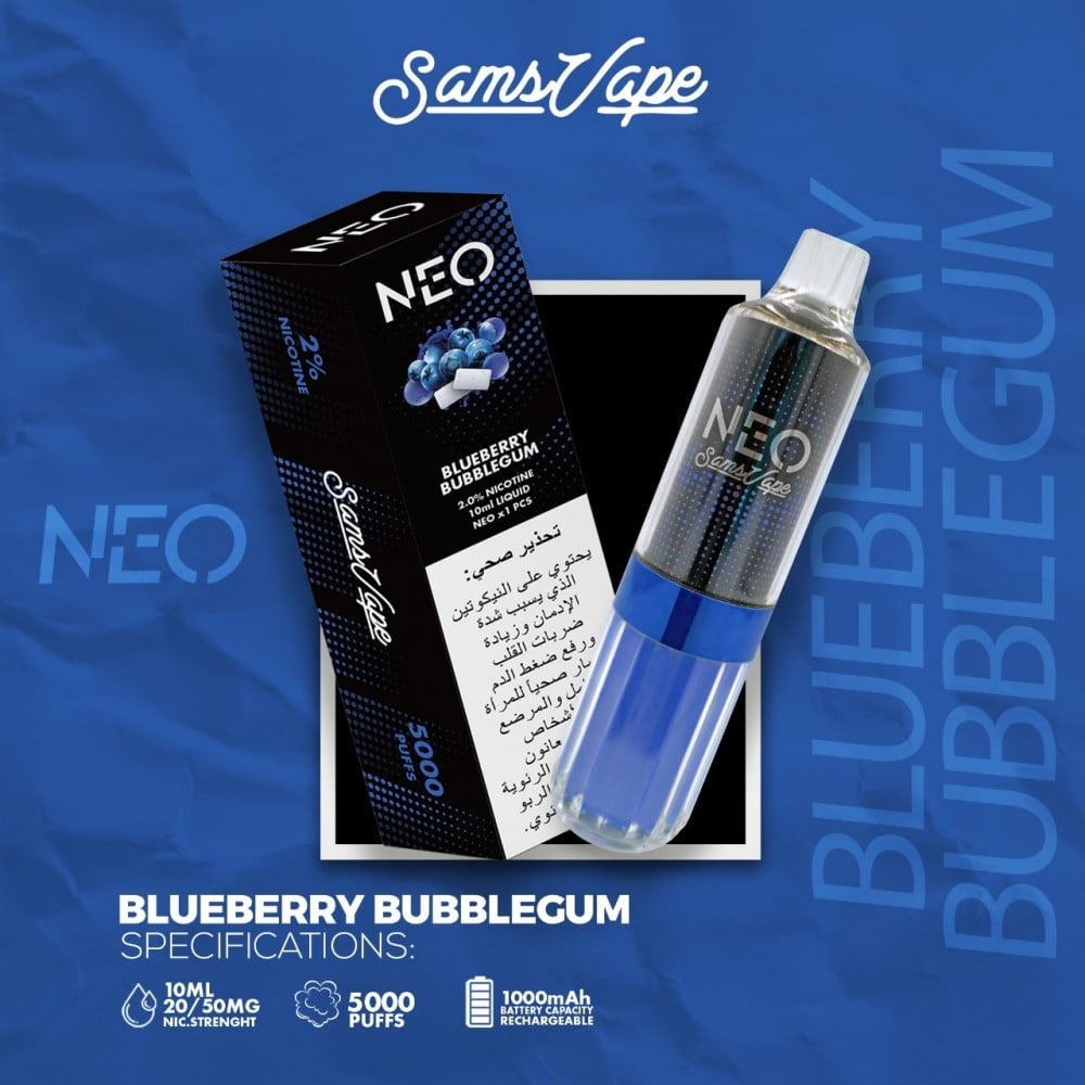 NEO Blueberry Bubblegum Disposable SamsVape 5000 Puff - Vape Saudi Arabia -  Original Devices Flavors