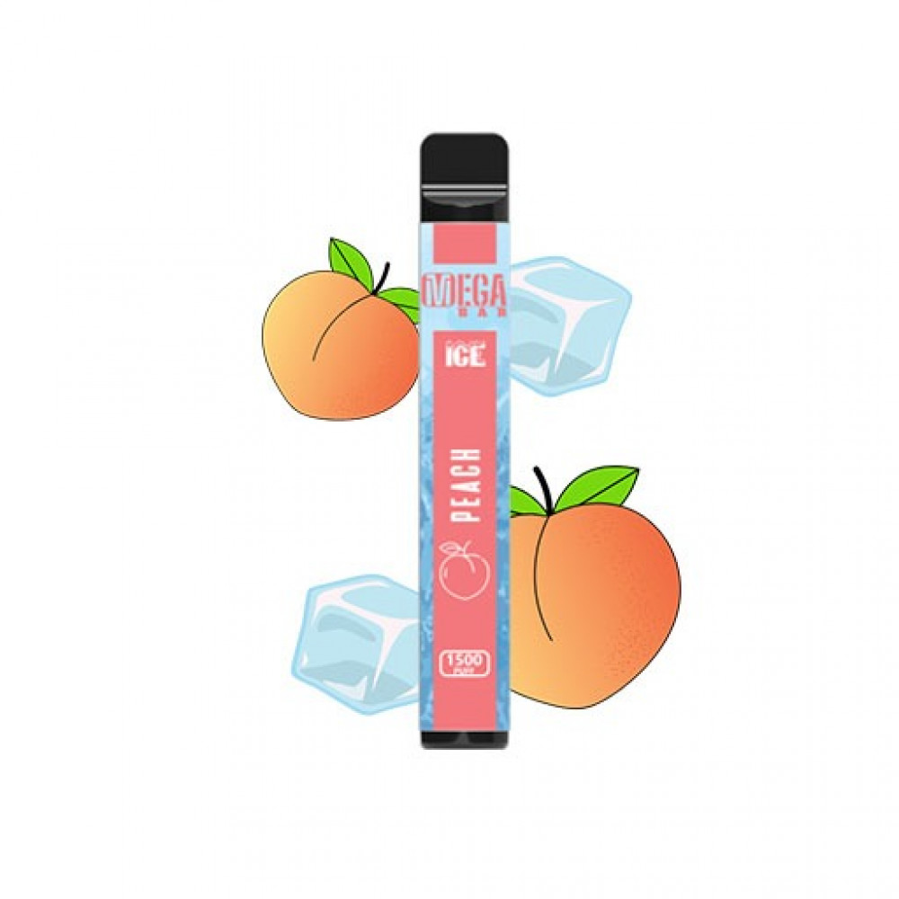 عمر بطارية طويل سحبة جاهزة ميجا بار خوخ بارد 1500 موشة Mega Bar Peach Ice 1500 Puffs