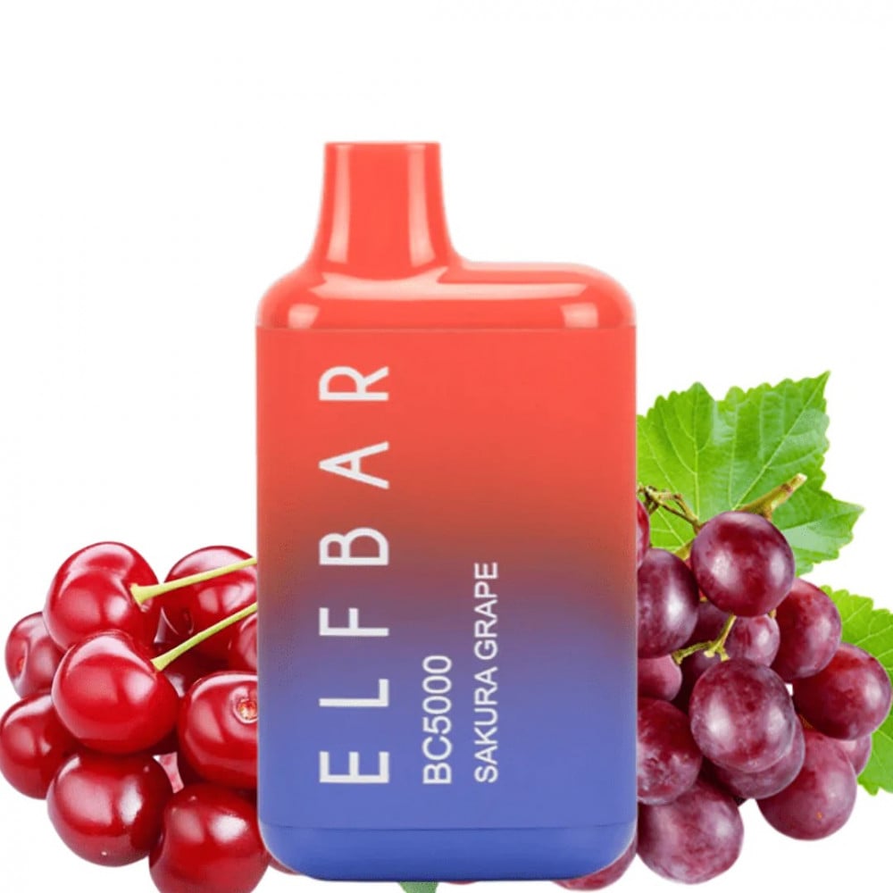 تصميم مريح في اليد سحبة الف بار 5000 موشة عنب كرز Elf Bar BC 5000 puff Disposable Sakura grape