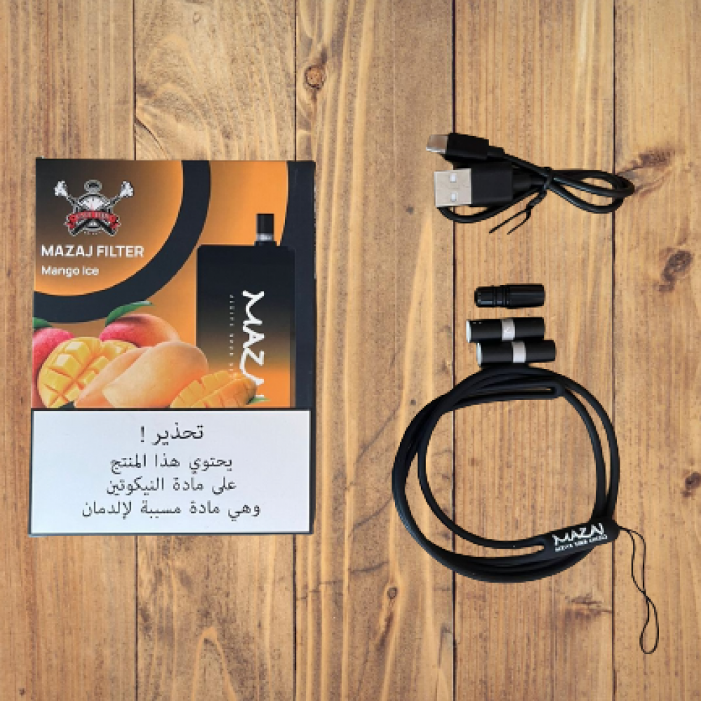 خفيف وسهل الحمل سحبة مزاج فلتر 6500 موشة مانجو بارد Mazaj Filter 6500 Puff Mango ICE