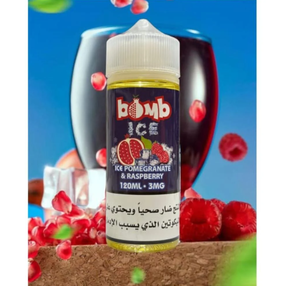 عمر بطارية طويل نكهة بومب رمان توت ايس - BOMB POMEGRANATE RASPBERRY ICE - 120ML