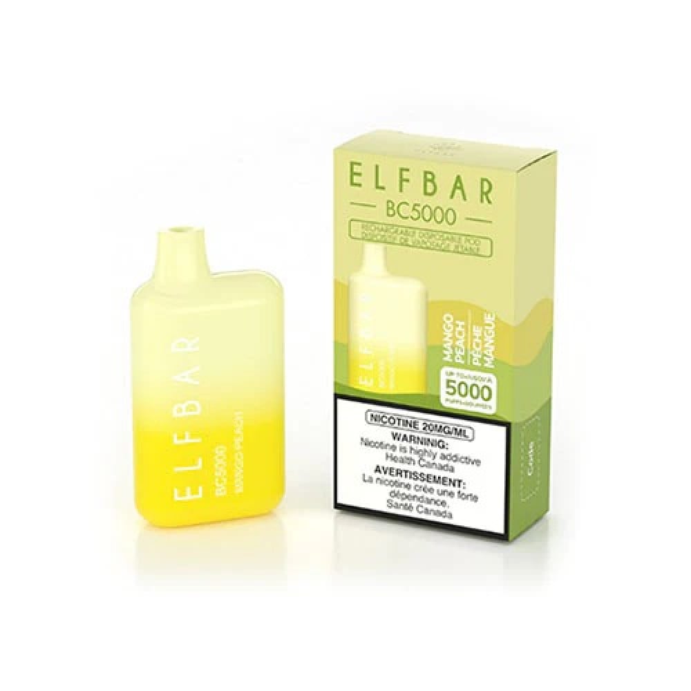 عمر بطارية طويل سحبة الف بار 5000 موشة مانجو خوخ Elf Bar BC 5000 puff Disposable Mango Peach