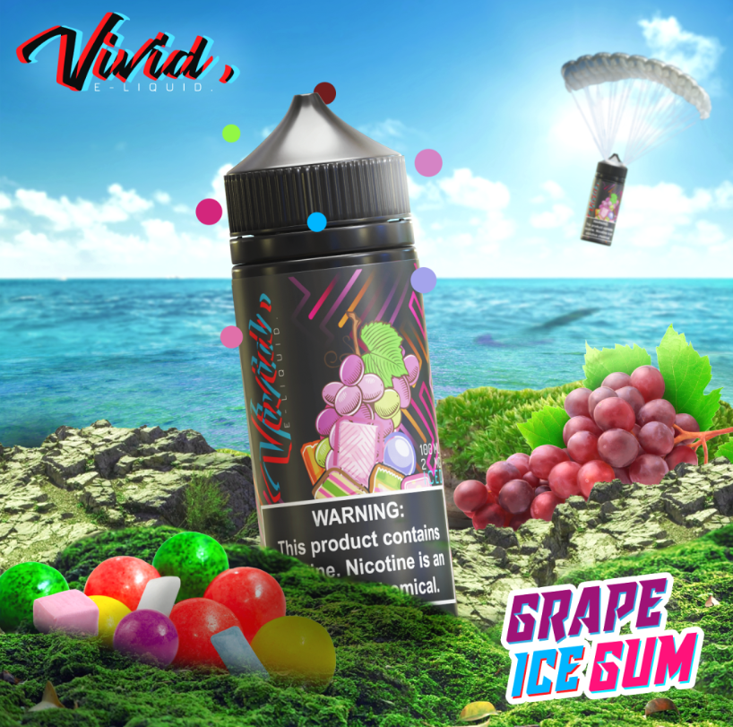 تصميم مريح في اليد نكهة فيفيد عنب علك ايس 100 مل VIVID Grape Gum ice