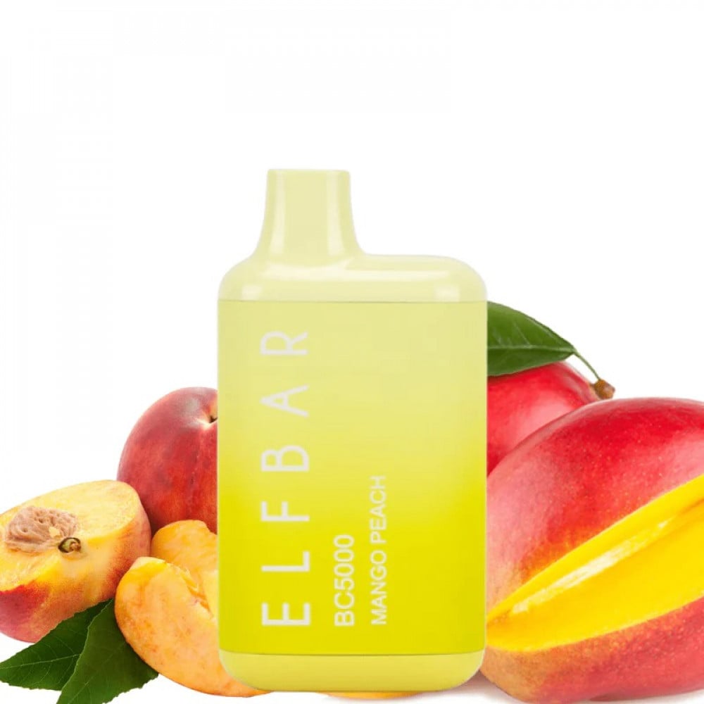 تصميم مريح في اليد سحبة الف بار 5000 موشة مانجو خوخ Elf Bar BC 5000 puff Disposable Mango Peach