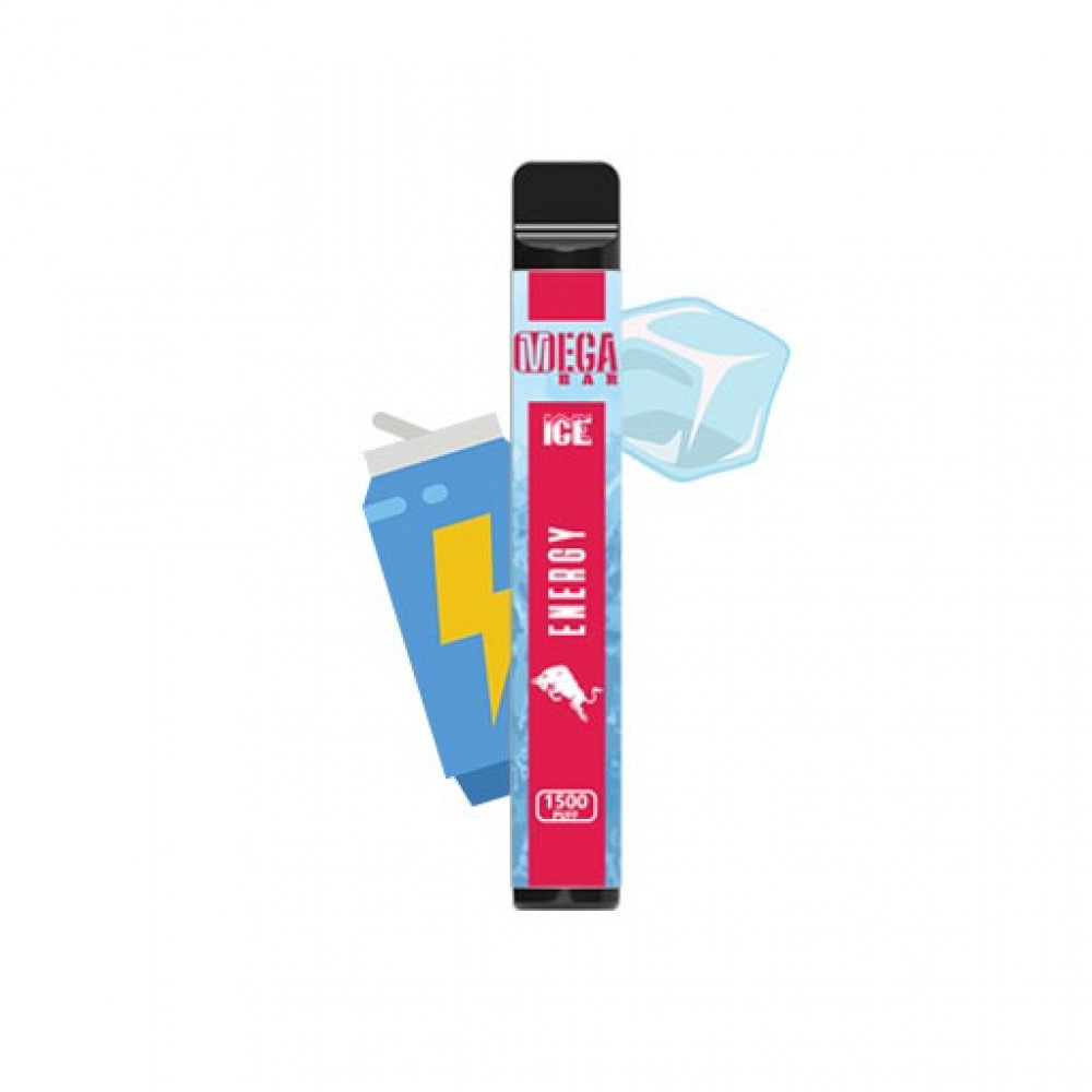 عمر بطارية طويل سحبة جاهزة ميجا بار مشروب الطاقة بارد 1500 موشة Mega Bar Energy Ice 1500 Puffs