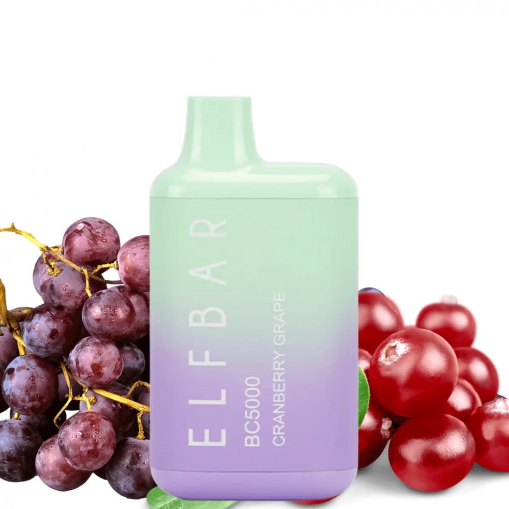 تصميم مريح في اليد سحبة الف بار 5000 موشة عنب توت بري Elf Bar BC5000 puff Disposable cranberry grape