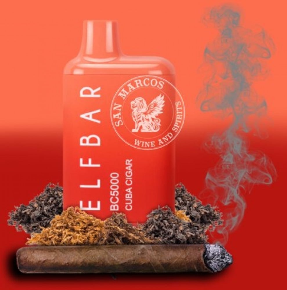 عمر بطارية طويل سحبة الف بار 5000 موشة سيحار كوبي Elf Bar BC5000 puff Disposable Cuba cigar