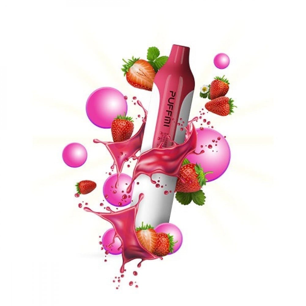 عمر بطارية طويل سحبة بف مي بنكهة فراولة علكة 1500 موشة - puffmi strawberry bubble gum