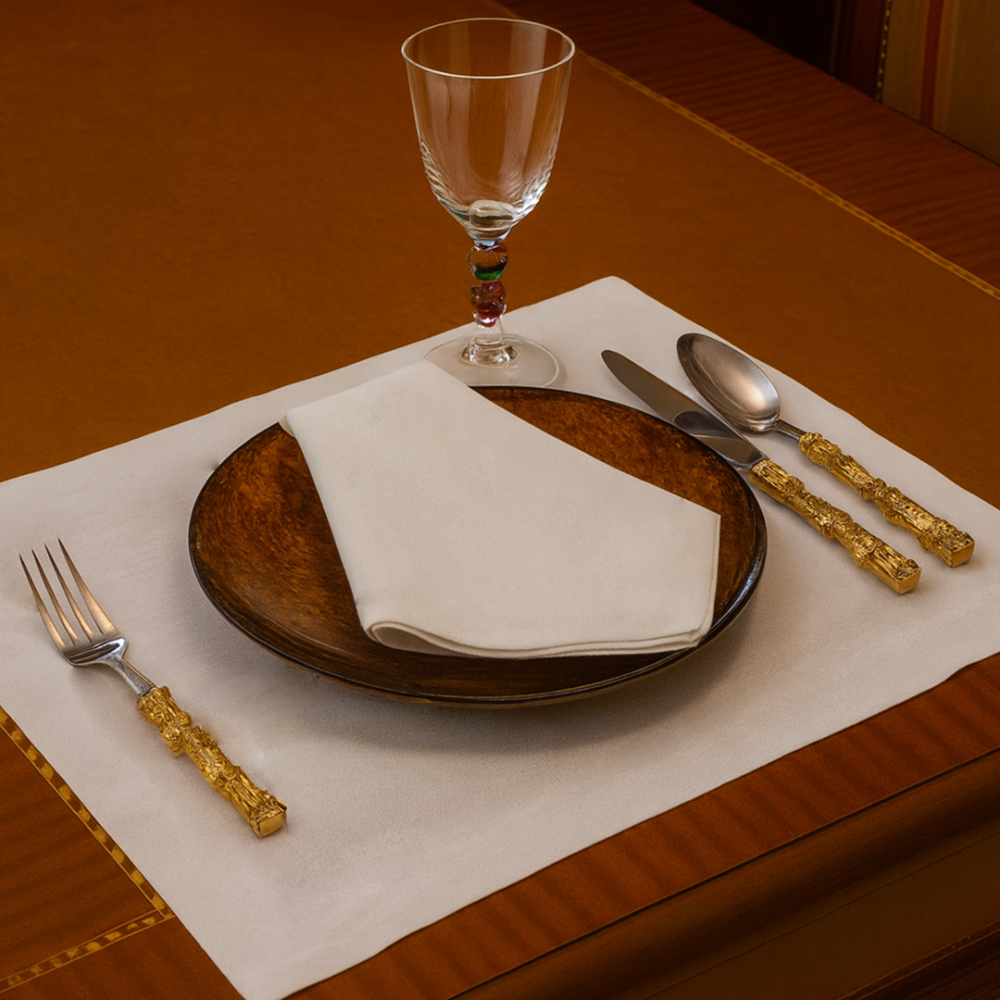 Plain Linen Placemat and Napkin white Set