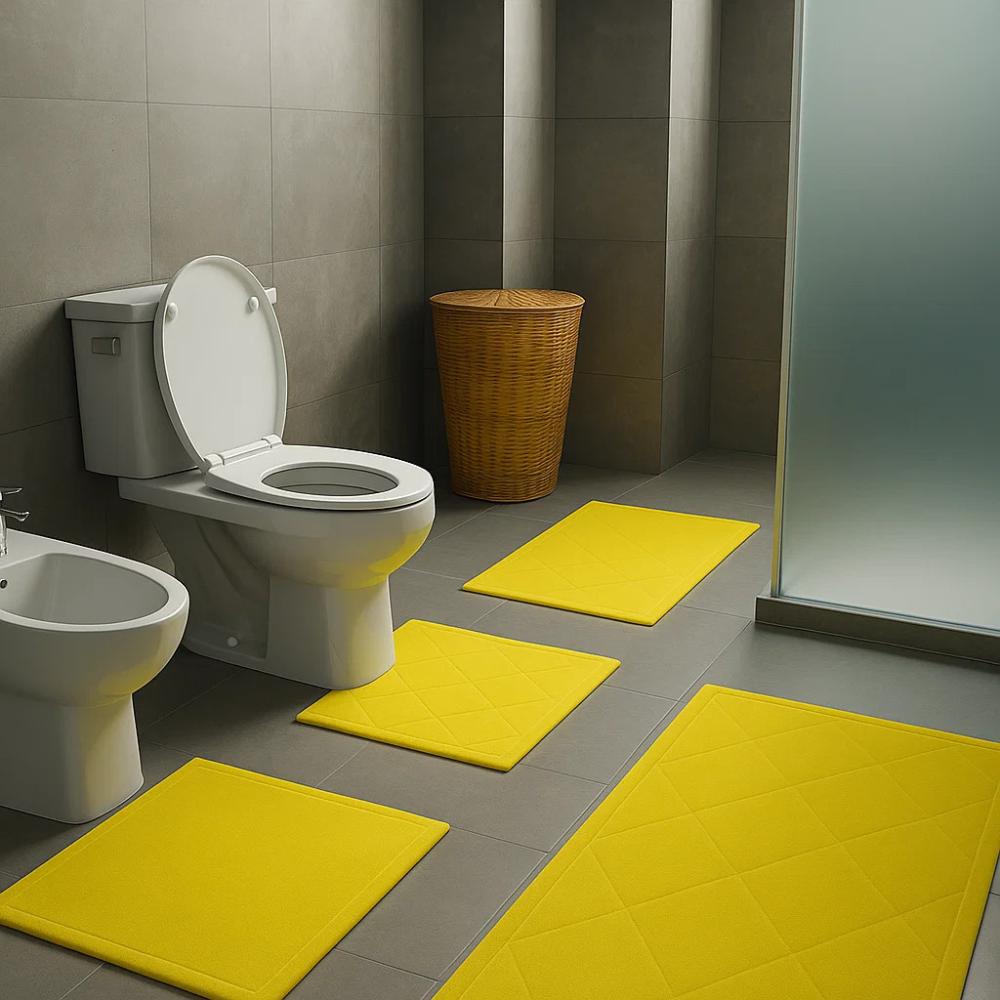 طقم مفارش حمام اصفر - قطن فاخر