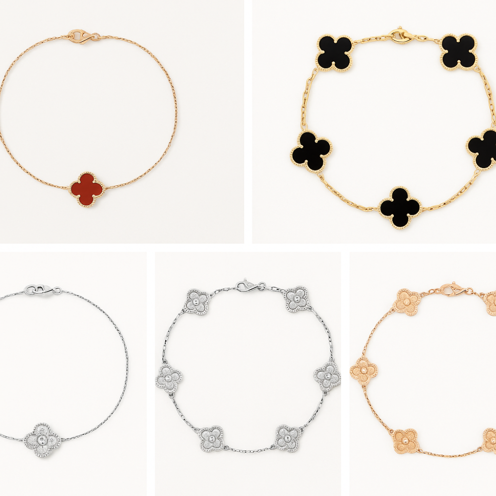 صورة مجمعة لأساور فان كلييف الورده بطابع زخرفي أنثوي طبق الأصل