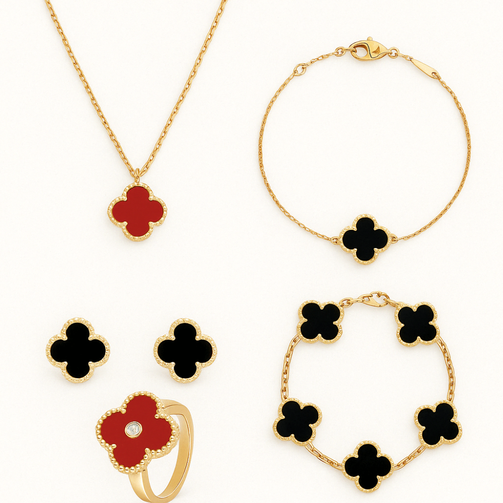 طقم فان كلييف الزهري من مجوهرات مخملية ذهب عيار 18  حلق واسوارة وسلسا