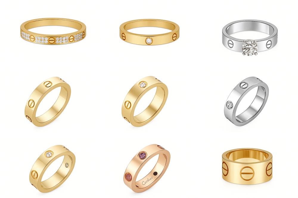 مجموعة خواتم كارتير الأصلية ذهب عيار 18 تصميم أيقوني مع الألماس