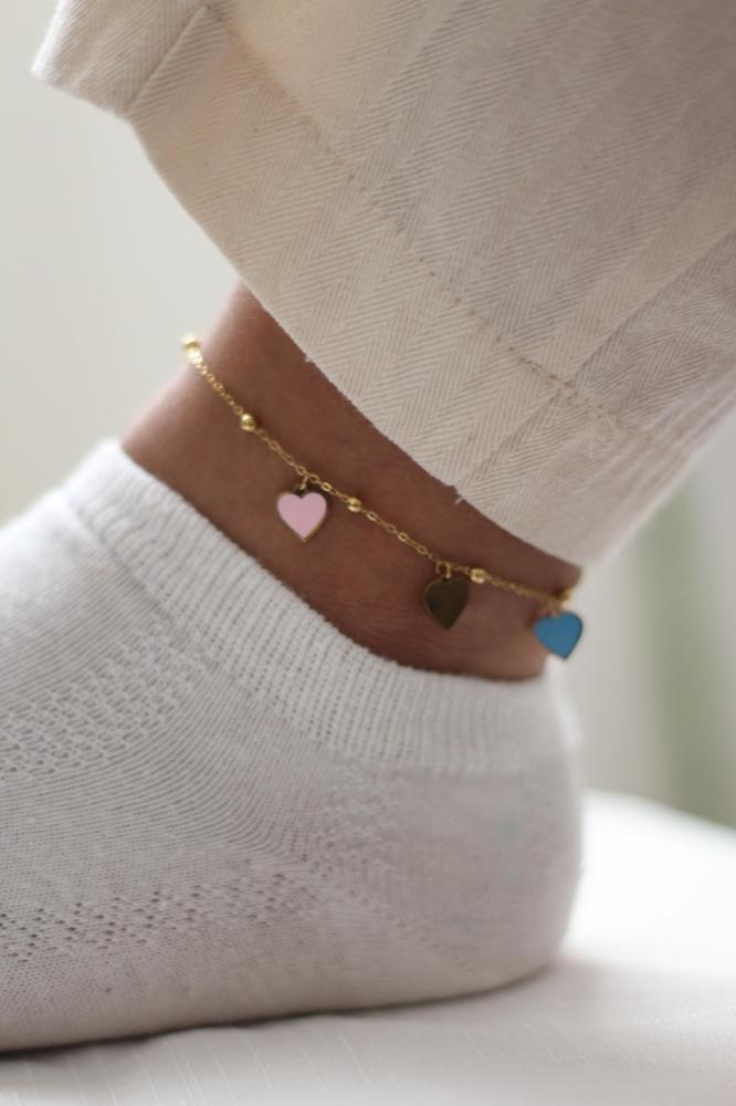 خلخال القلوب الملونه ستانلس ستيل