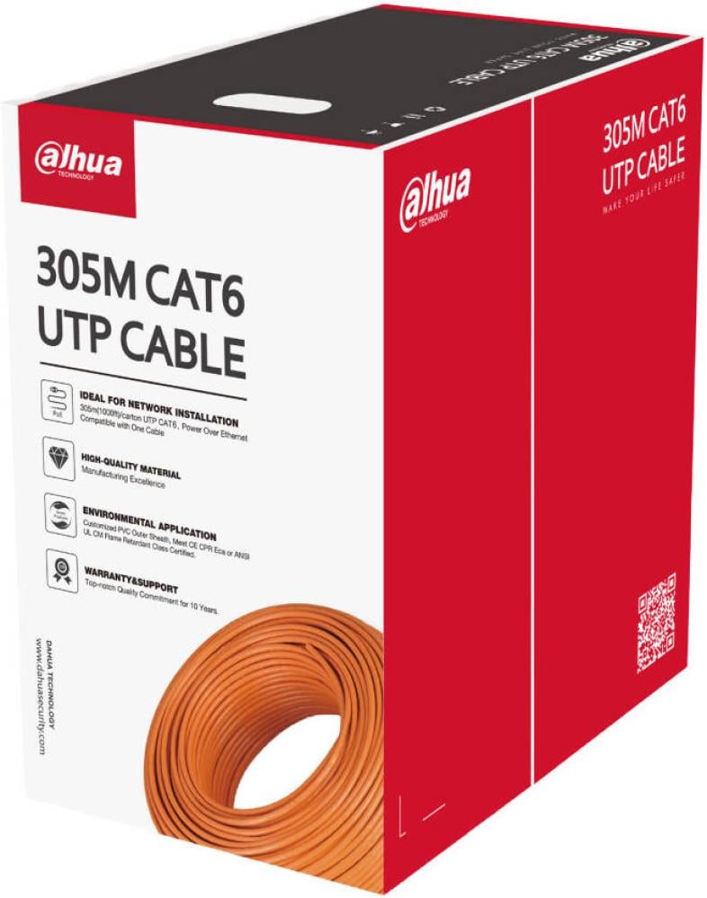 Dahua PFM922I-6UN-C UTP CAT6 Network Cable – 305m Roll, High-Speed Ethernet, Outdoor Rated, Orange