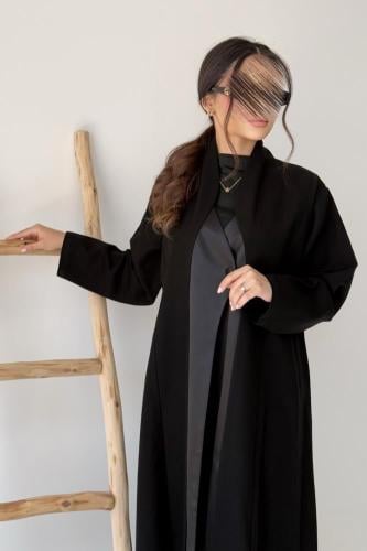 A70-عباية بياقة ساتان انيقة