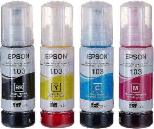 عبوة حبر Epson 103 EcoTank بأربعة ألوان، أسود، أرج...