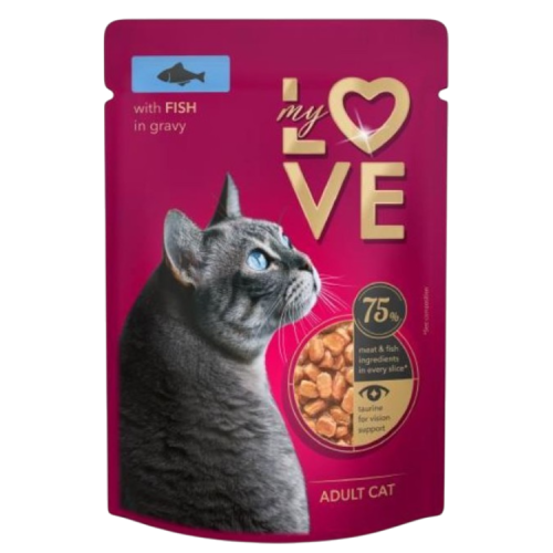 ظرف ماي لوف سمك في المرق 85 جرام للقطط البالغة