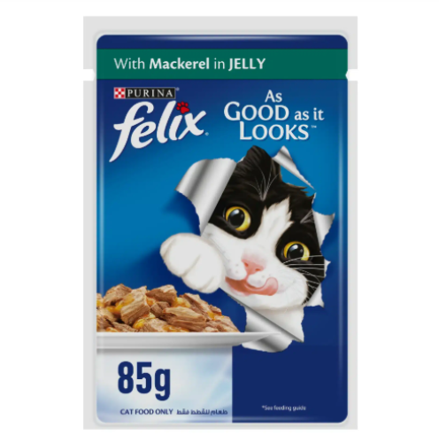 فليكس اكل رطب للقطط الكبيرة بسمك الماكريل مع الجيلي 85جم