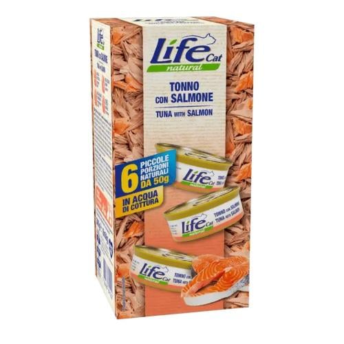 معلبات لايف كات طعام رطب للقطط بالتونا والسالمون بالمرق 6×50جم