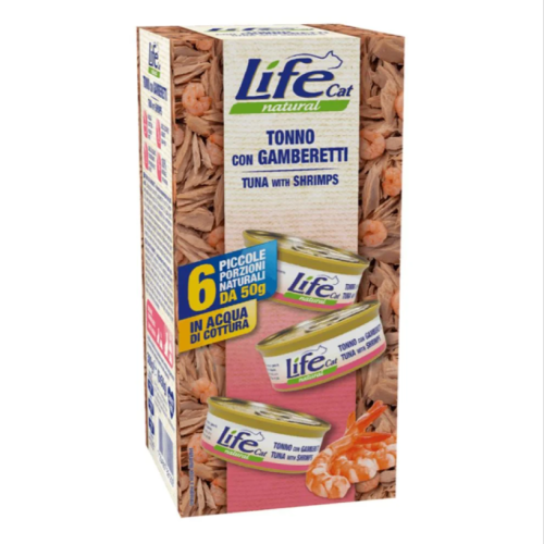لايف كات طعام رطب للقطط بالتونا مع الروبيان والجمبري بالمرق 6×50جم