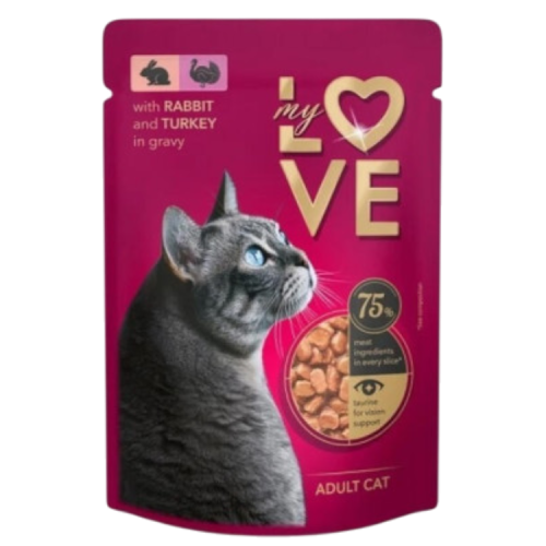 ظرف ماي لوف تركي وارنب في المرق 85 جرام للقطط البالغة