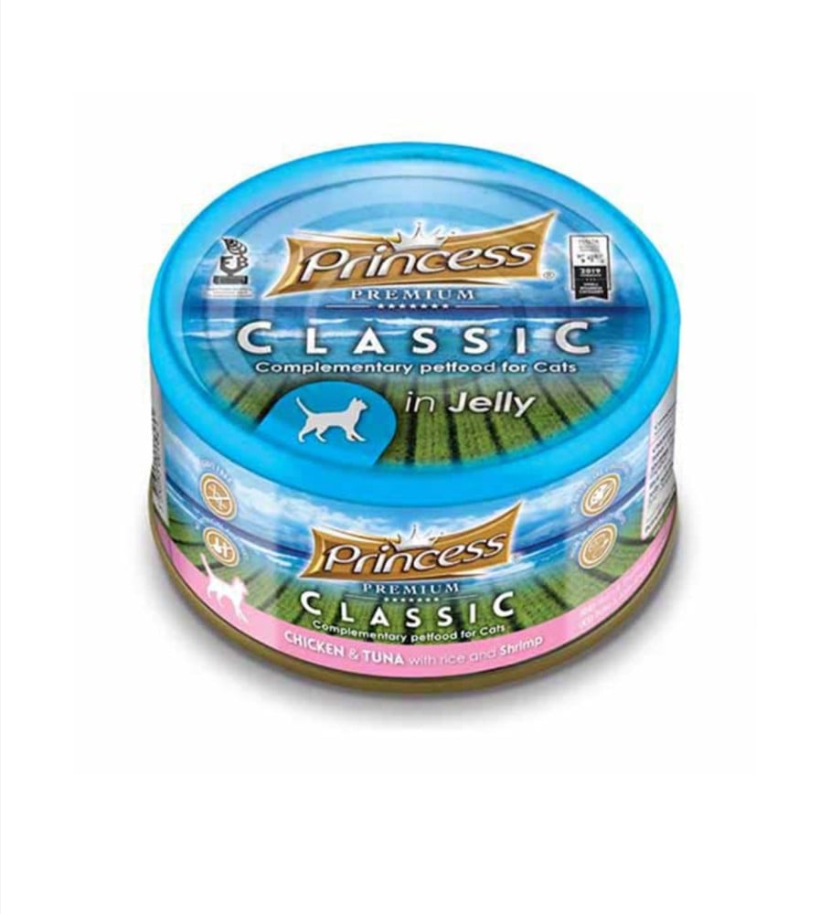 Princess classic chicken and tuna cat food with shrimp