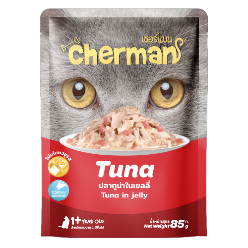 ظرف شيرمان التونة في الجيلي 85جرام لقطط الكبيرة