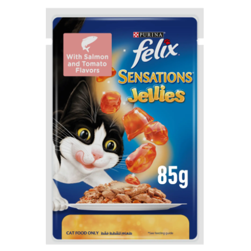 فليكس اكل رطب للقطط الكبيرة بالسلمون والطماطم مع الجيلي 85جم