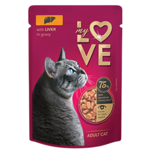 ظرف ماي لوف كبده في المرق 85 جرام للقطط البالغة