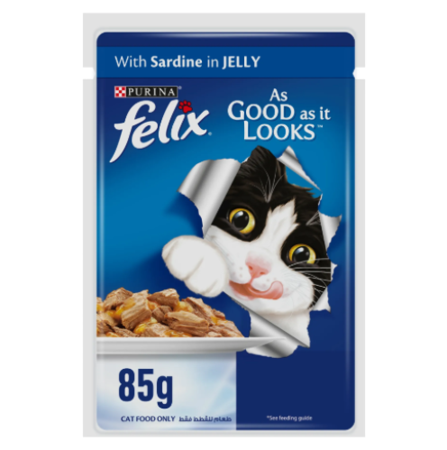 فليكس اكل رطب للقطط الكبيرة بالساردين مع الجيلي 85جم