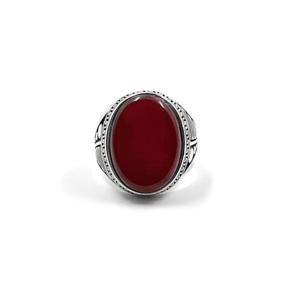 خاتم رجالي فضة 925 بعقيق كبدي ملكي