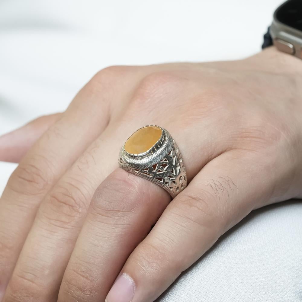خاتم فضة حجر الياقوت الاصفر