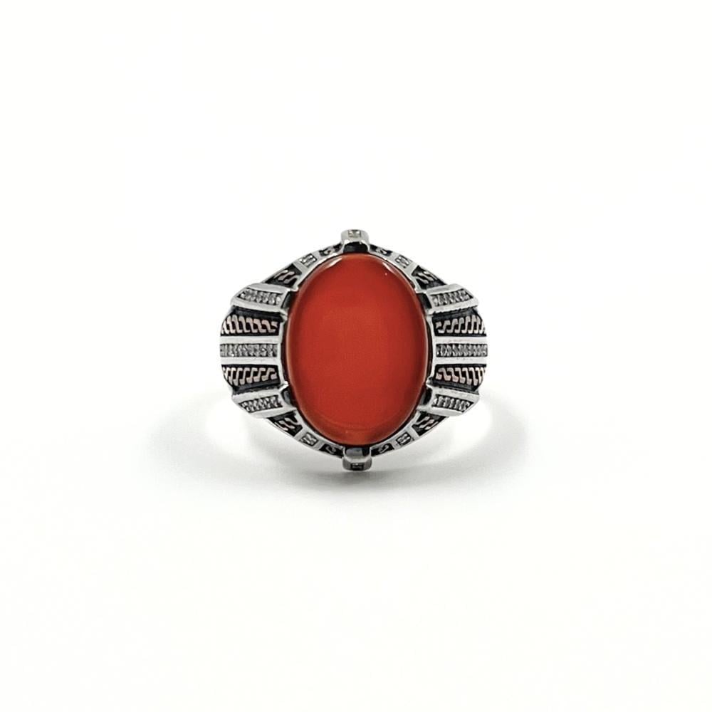 خاتم رجالي عقيق كبدي فضة 925 تصميم ملكي