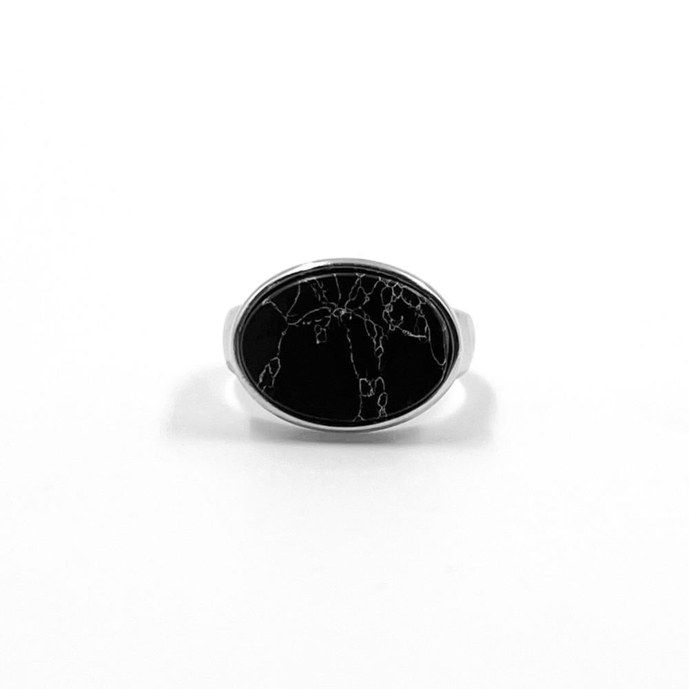 واجهة أمامية لخاتم فضة عيار 925 بحجر أونيكس طبيعي بيضاوي