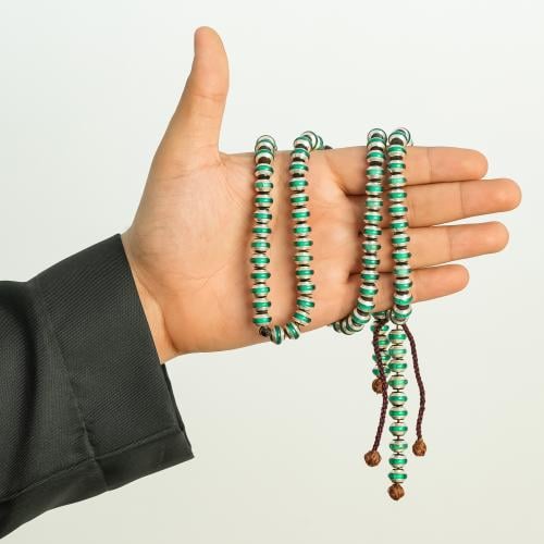 سبحة فضة مرصع عقيق يشم