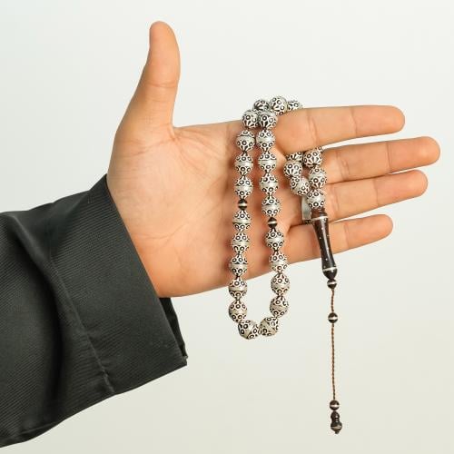 سبحة كوك مطعم فضة مرصع عاج
