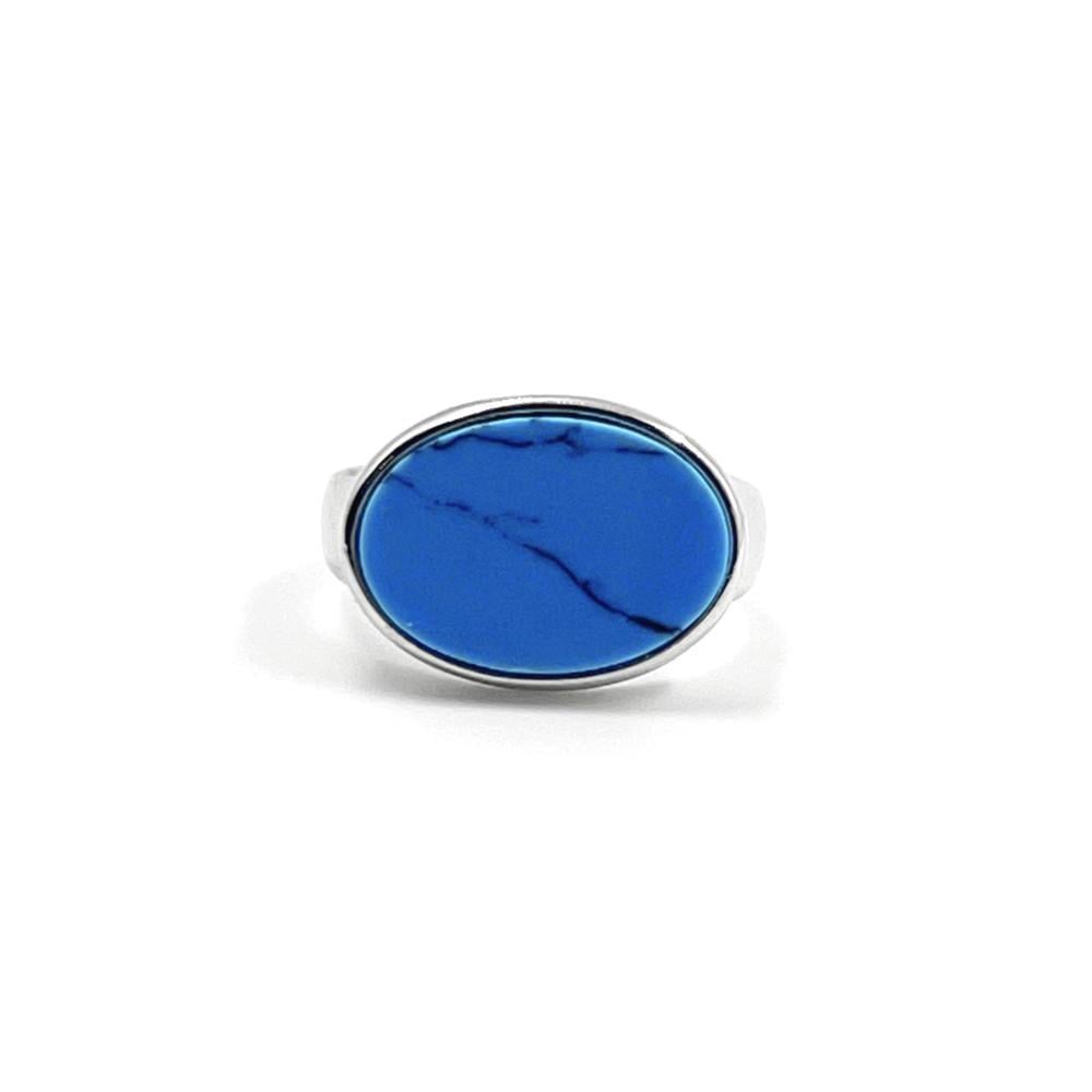 خاتم فضة رجالي بحجر فيروز طبيعي أزرق لامع تصميم كلاسيكي راق