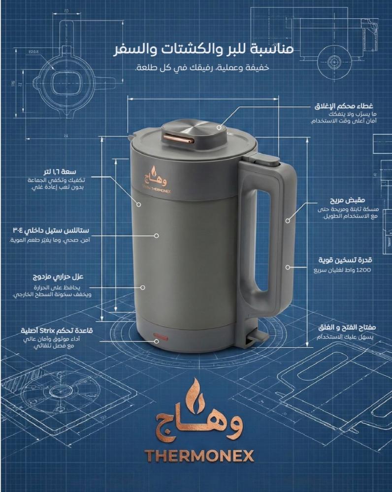 خلفية المنتج - غلاية وهاج 1200w بسعة 1.6 لتر بـ قاعدة strix الأصلية