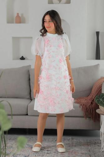 فستان سهرة ابيض مشجر S0977