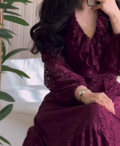 فستان سهره ناعم عنابي