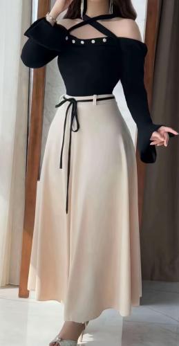 فستان سهره اسود وبيج